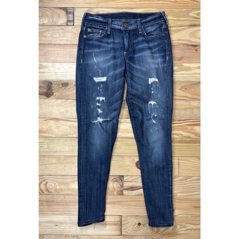True Religion Jeans Sz 25 Halle Mid Rise Super Skinny Distressed Made In USA